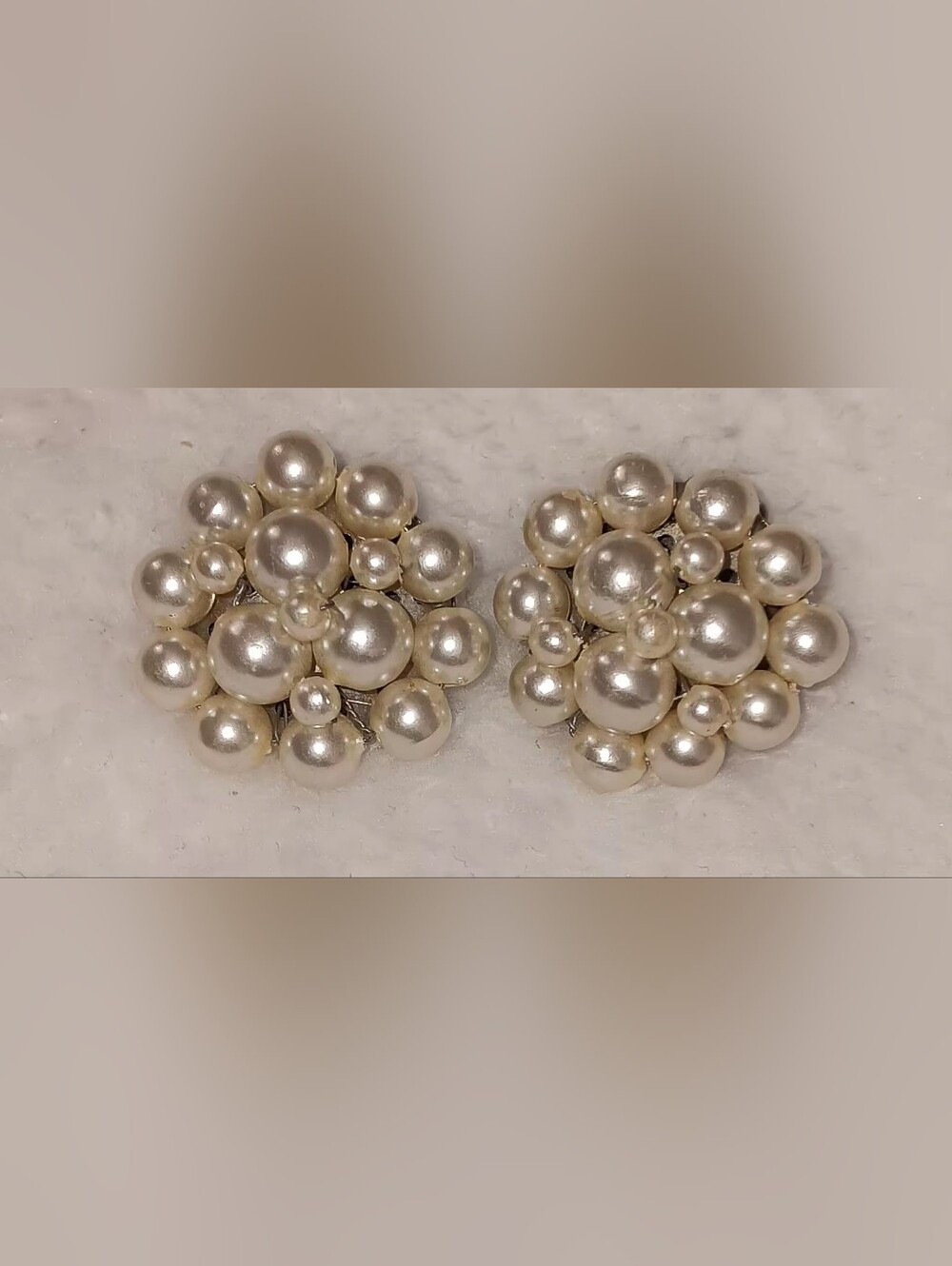 Vintage Faux Pearl Cluster Clip-On Earrings - Hong Kong